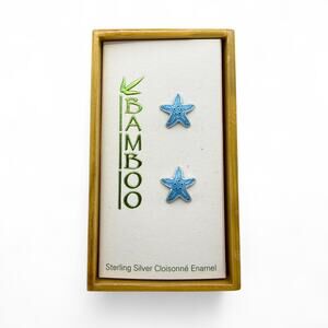 Blue Starfish Stud Earrings 925 Sterling Silver Cloisonne Enamel Sea Stars